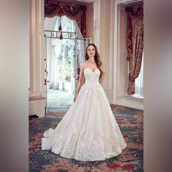 Pink Strapless Wedding Dress - Picture 1 of 8
